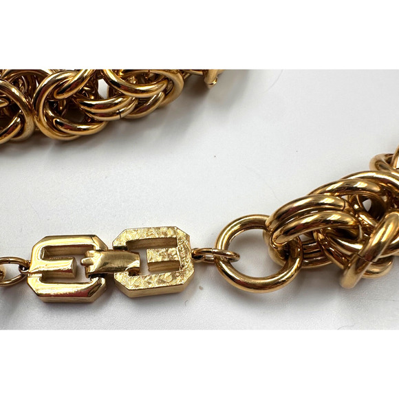 GIVENCHY Chunky Byzantine Chain Statement Necklace & Bracelet Logo 80s Runway - Picture 7 of 12